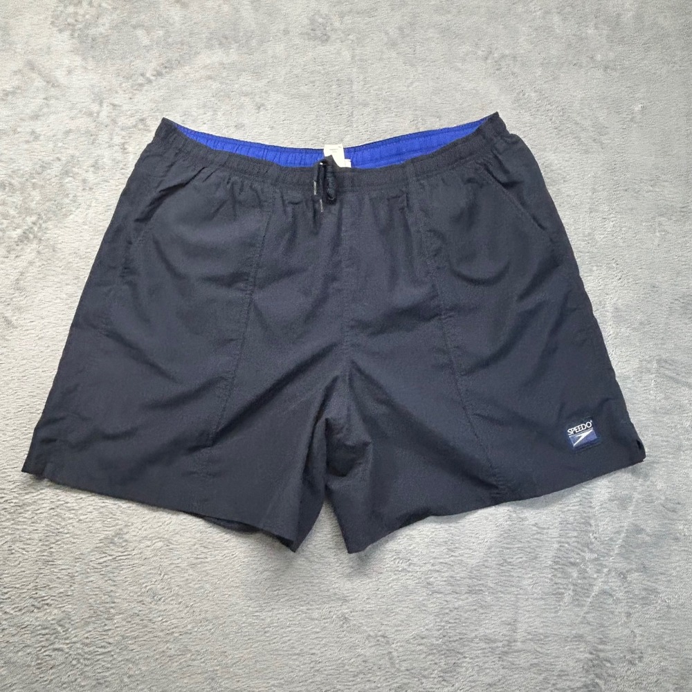 Speedo Mens Swim Trunks Navy Blue Mesh Lined Zipper Pocket XL